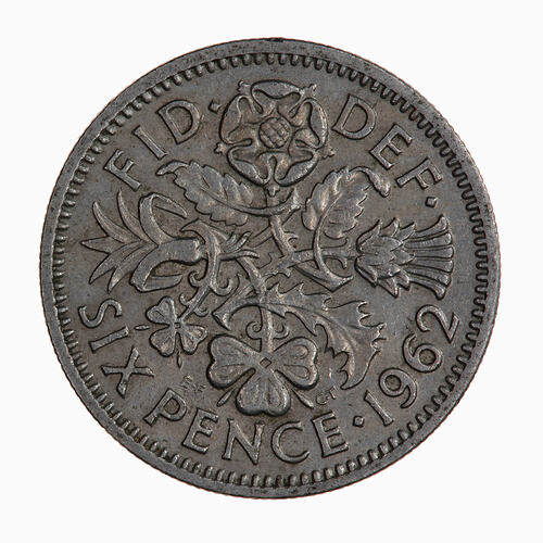 Coin - Sixpence, Elizabeth II, Great Britain, 1962 (Reverse)