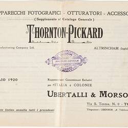 Catalogue - Thornton-Pickard, Jan 1920