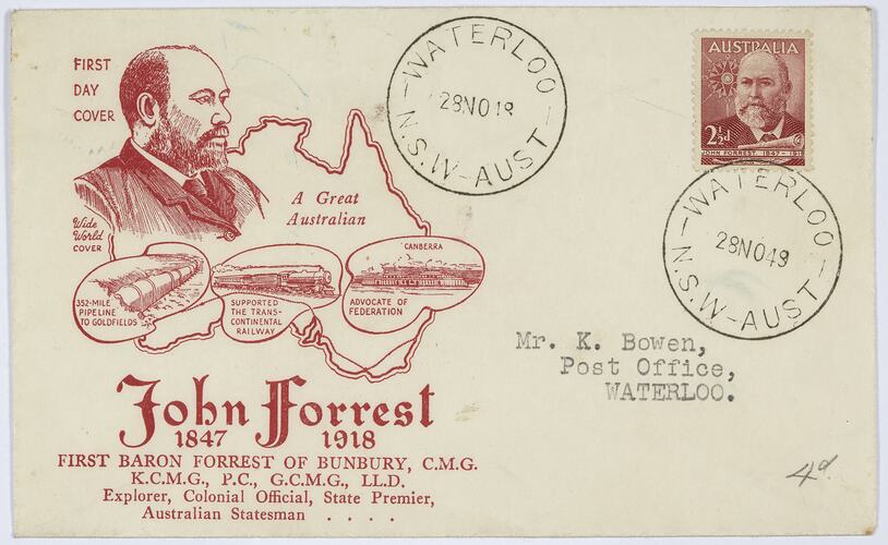 First Day Cover - John Forrest, 2 1/2 Pence, Australia, 1949