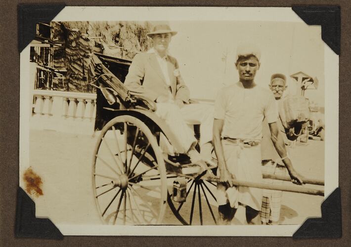 Three Men with Rickshaw, Colombo, Ceylon, 1928