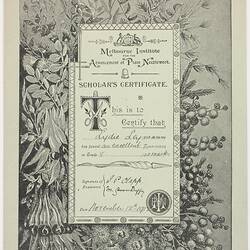 Certificate - Issued to Lydie Leymann, by Melbourne Institute for the Advancement of Plain Needlework, 12 Nov 1912