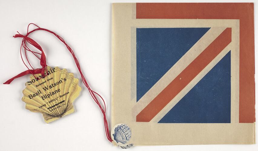 Souvenir -  Basil Watson, Union Jack Paper Parachute, Advertising 'Shell' Brand Benzine, Australia, 1917