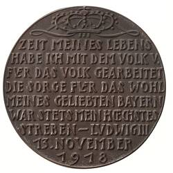 Medal - Abdication of King Ludwig III of Bavaria, Germany, 1918