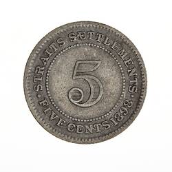 Coin - 5 Cents, Straits Settlements, 1898