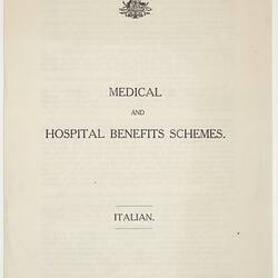 Leaflet - Medical & Hospital Benefits Scheme, Italian, Commonwealth Government, 1950s
