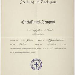 School Report - Germany, Karl Muffler, 1914-1916