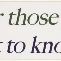 Sticker - 'If You Fear Those You Don't Know, Get To Know Them', Australians Against Racism & Discrimination