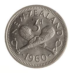 Coin - 3 Pence, New Zealand, 1960