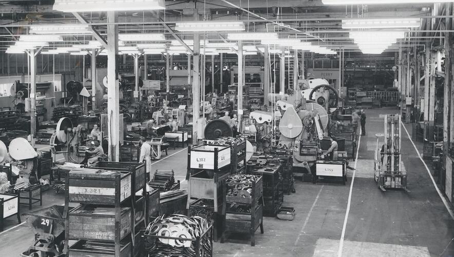 Interior view of factory Sheet shop.