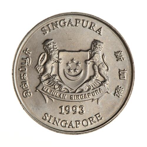 Coin - 20 Cents, Singapore, 1993