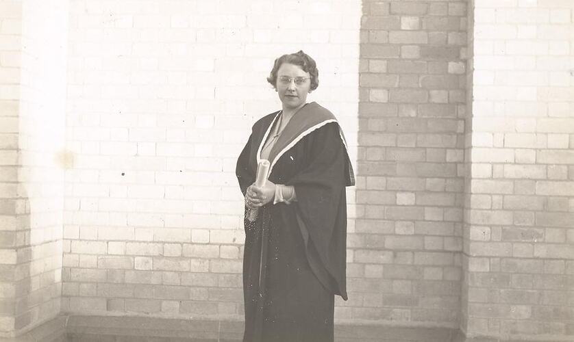 Photograph - Hope Macpherson at time of receiving her degree, Melbourne University, Victoria, 1946