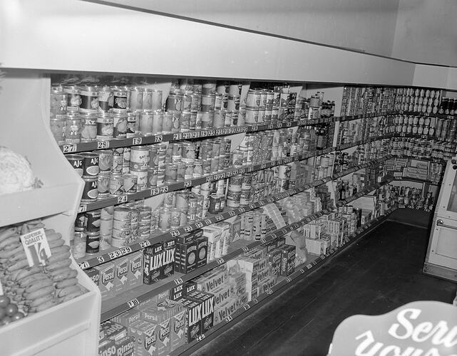 Products on Display in a Grocery Store, Melbourne, Victoria, 1953