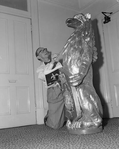 Negative - Portrait of a Man & a Statue, Victoria, Feb 1954