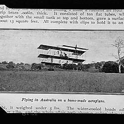 Negative - Duigan Biplane in Flight, Spring Plains, Mia Mia, Victoria, circa 1911