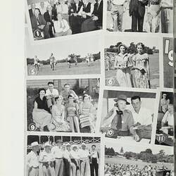 Page from a magazine with many photos of people.