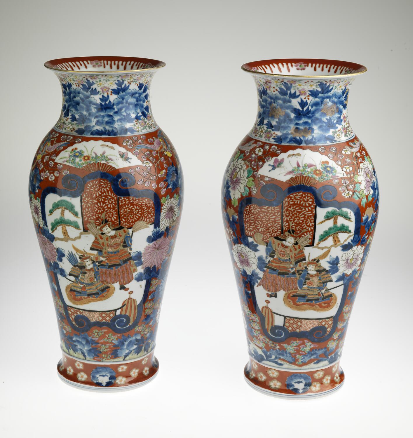 Vase Imari Ware, Two Samurai, Hichozan Fukagawa, Arita, Japan, Late