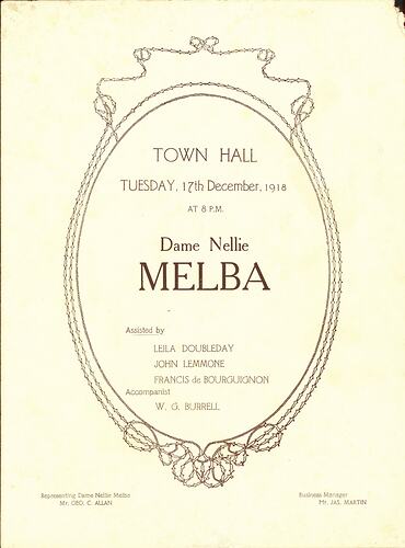 Programme - Dame Nellie Melba Concert, Town Hall, Melbourne, 17 Dec 1918