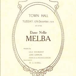 Programme - Dame Nellie Melba Concert, Town Hall, Melbourne, 17 Dec 1918