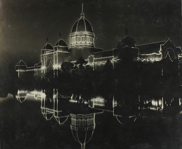 Photograph - Federation Celebrations, 'The Exhibition Building, Illuminated, the Lake in the Foreground', Melbourne, 1901