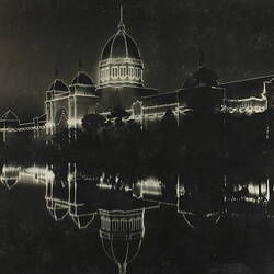 Photograph - Federation Celebrations, 'The Exhibition Building, Illuminated, the Lake in the Foreground', Melbourne, 1901