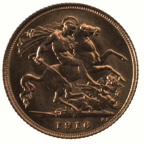 Coin - Half Sovereign, New South Wales, Australia, 1916, photographed by Museums Victoria