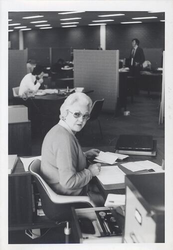 Photograph - Kodak Australasia Pty Ltd, Woman at Office Desk, Building 8, Coburg, 1966