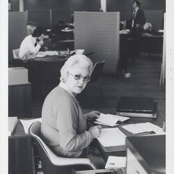 Photograph - Kodak Australasia Pty Ltd, Woman at Office Desk, Building 8, Coburg, 1966