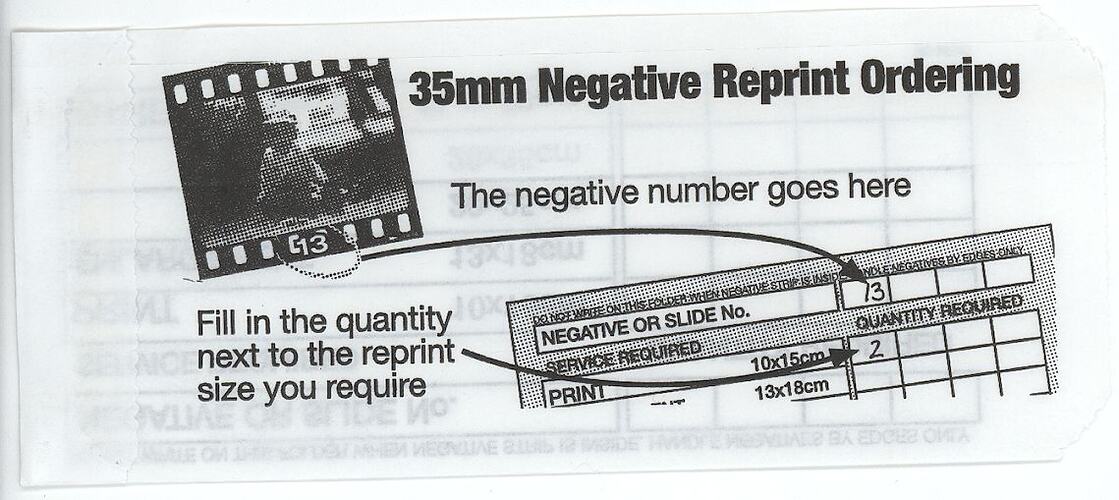 Envelope - Kodak Australasia Pty Ltd, '35mm Negative Reprint Ordering', circa 1985 - 1995