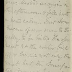 Open diary with handwritten text on discoloured worn page.