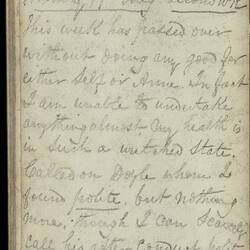Open diary with handwritten text on discoloured worn page.