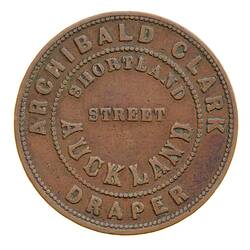 Token - 1 Penny, Archibald Clark, Auckland, New Zealand, 1857