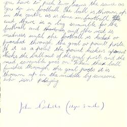 Document - John Nicholls, to Dorothy Howard, Description of Ball Game 'Rough & Tumble', circa Mar 1955