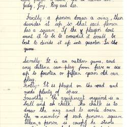 Document - Julie Hingston, to Dorothy Howard, Description of Ball Game 'Donkey', 24 Mar 1955