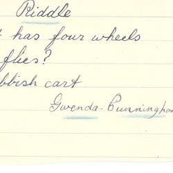 Document - Gwenda Cunningham, Addressed to Dorothy Howard, Transcription of a Riddle, 1954-1955