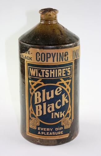 Ink Bottle - Angus & Co., Blue Black Ink, Pottery, Corked, circa 1900