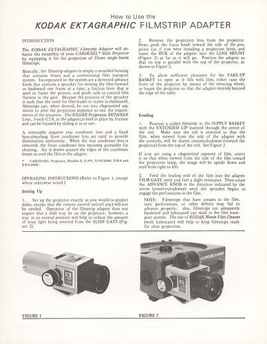 Printed text and two photographs of projector attachment.