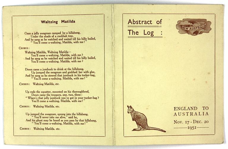 Booklet - Shipboard Log, New Australia, Shaw Savill Line, Southampton, 17 Nov 1951