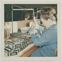 Photograph - Worker Assembling Camera Parts, Cameras, Reels and Sundries Department, Building 15, Kodak Factory, Coburg, circa 1960s