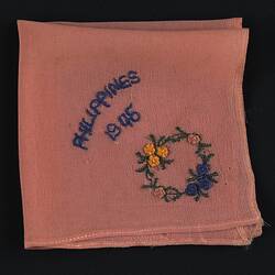 Handkerchief - 'Philippines', Pink Georgette, 1945