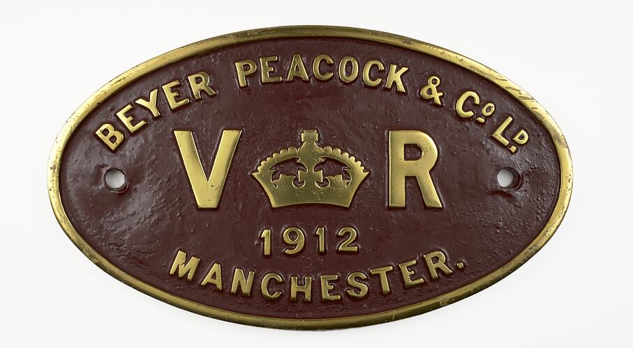 Locomotive Builders Plate - Beyer Peacock & Co. Ltd., Manchester, England, 1912