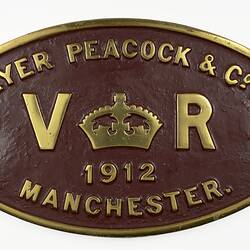 Locomotive Builders Plate - Beyer Peacock & Co. Ltd., Manchester, England, 1912