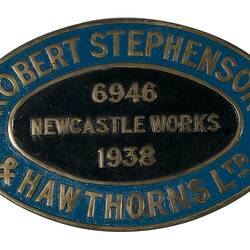 Locomotive Builders Plate - Robert Stephenson & Hawthorns Ltd, Newcastle, England, 1938