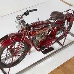 Red motor cycle, top view.