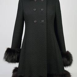 Coat - Prue Acton, Mini, Black Wool, 1968
