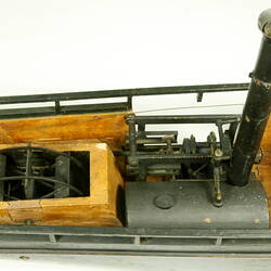 Wooden paddle steamer model, detail of inside hull.