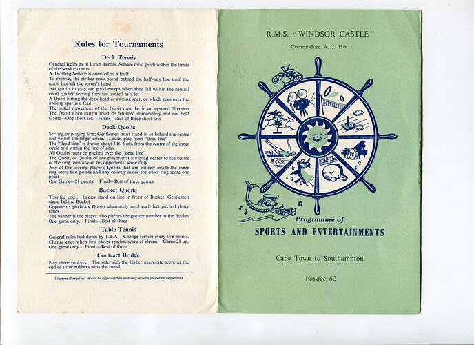 Programme - Ship Entertainment, Lindsay Motherwell, Cape Town to Southamption, 14 May 1969