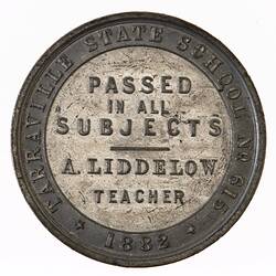 Medal - Tarraville State School Prize, 1882 AD