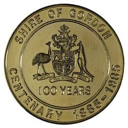 Medal - Sesquicentenary of Victoria, Shire of Gordon, Gordon Shire Council, Victoria, Australia, 1985