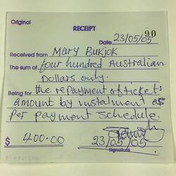 Loan Receipt - Airfare Repayments By Mary Jock Bukjock, 23 May 2005