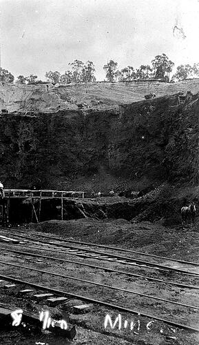 Morwell coal mine, rail tracks in foreground.